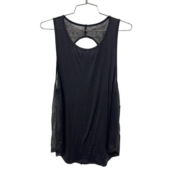Mono B Tops - Mono B Lace Cutout Back Tank Top Womens Large Sleeveless Black Sporty Athleisure